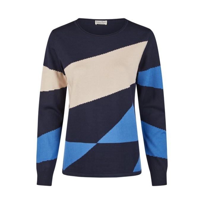 Barbara Lebek trui vlakken Marine Blauw zand